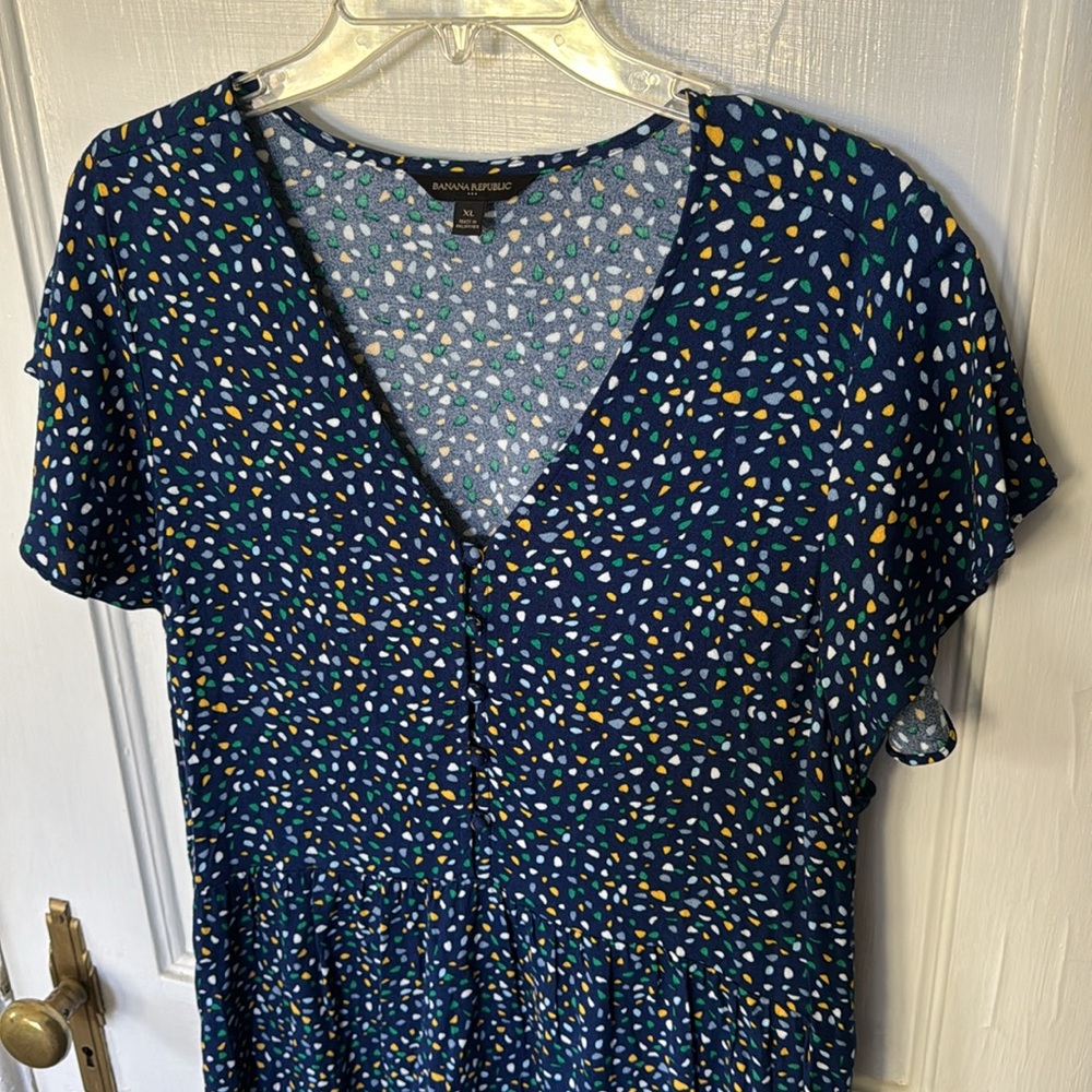 Banana Republic blue pattern flutter sleeve short dress XL